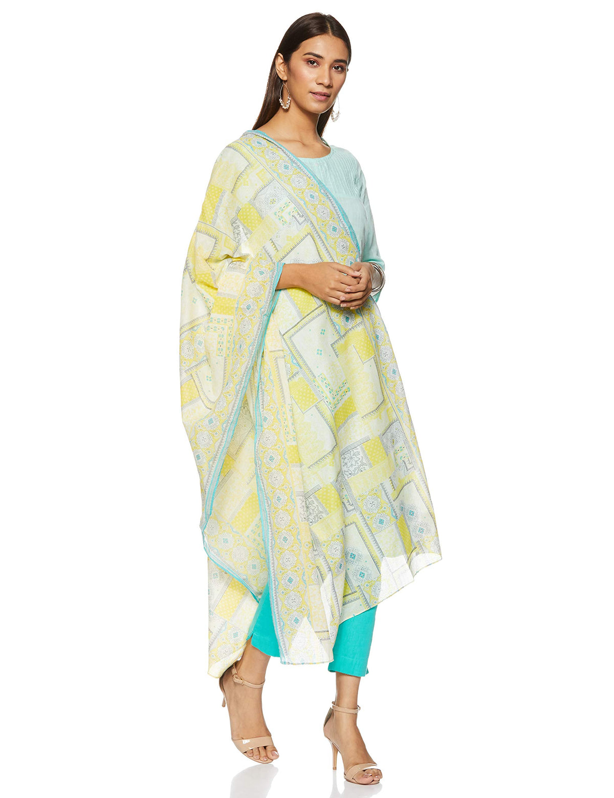 Aurelia WomenS Printed Cotton Dupatta (20Fea80002-501701_Yellow_Fs (Free Size)_Yellow_Free Size)