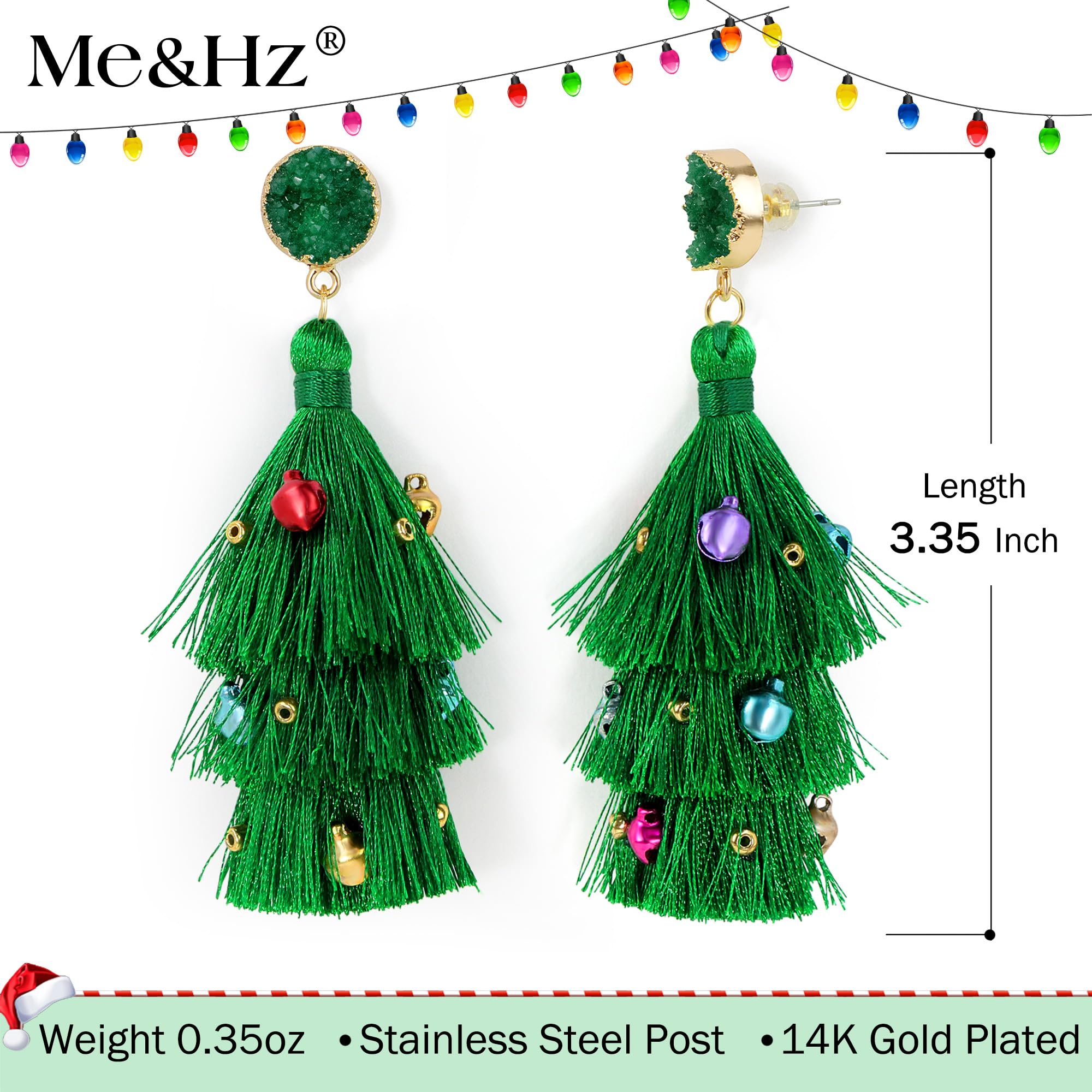 Me&Hz Cute Christmas Tree Earrings Dangle Drop Green Tassel Earrings Jingle Bell Ornament Christmas Earrings for Women Holiday E