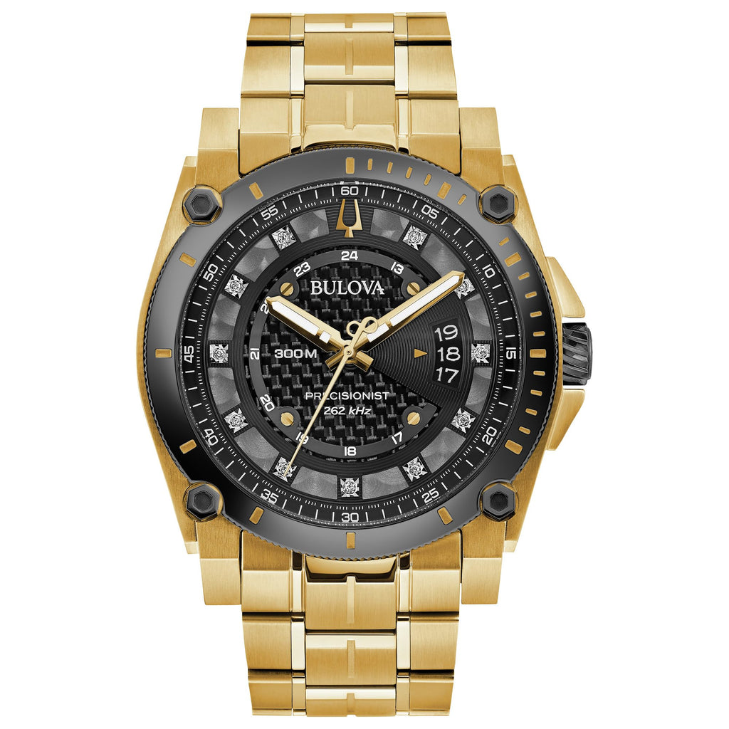 Bulova Mens High Precisionist Quartz Icon Grey IP and Rose Gold Watch, Diamonds, 300M Water Resistant