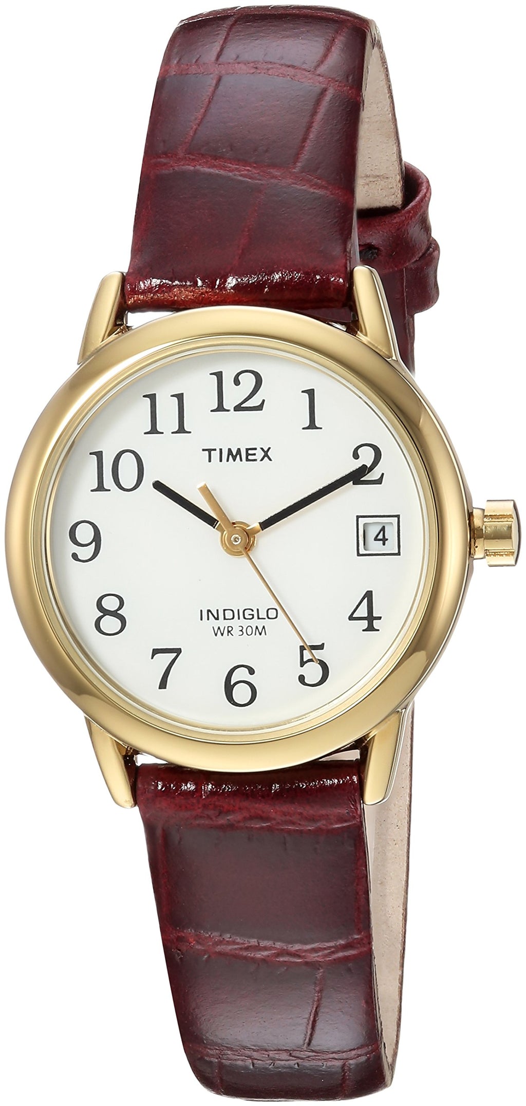 Timex Women's Easy Reader 25mm Watch - Gold-Tone Case White Dial with Burgundy Croco Leather Strap