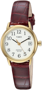 Timex Women's Easy Reader 25mm Watch - Gold-Tone Case White Dial with Burgundy Croco Leather Strap