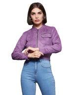 Miss Chase Womens Solid Mandarin Collar Full Sleeve Cropped Jacket (MCAW24JKT03-56-241-06, Dark Lavender, XL)