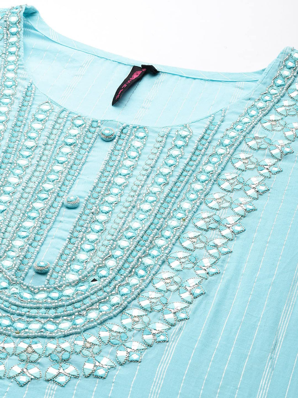 Ishin Women Blue Ethnic Motifs Embroidered Mirror Work Pure Cotton Kurta With Sharara & With Dupatta