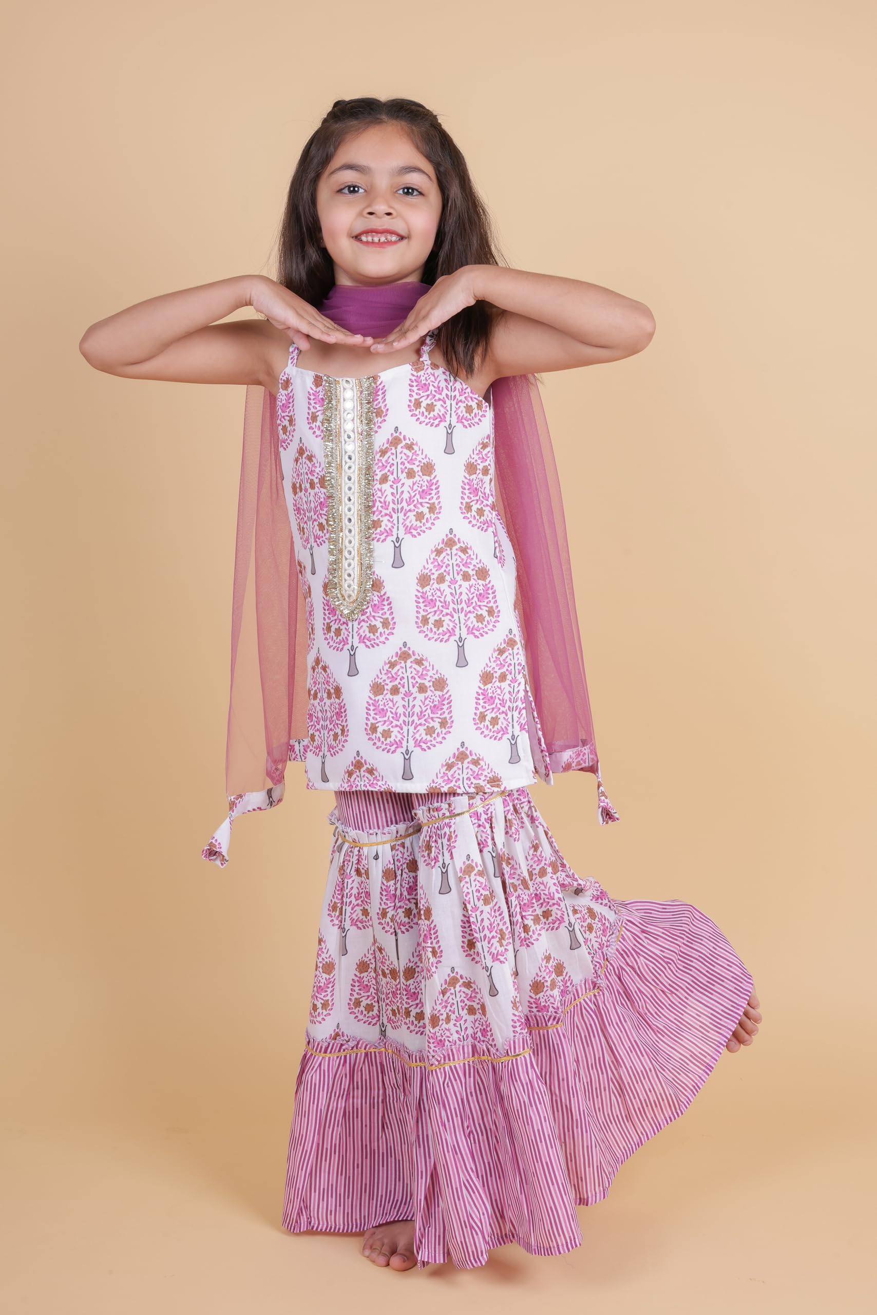 Tagas Rayon Sleeveless Top And Sarara Printed Set With Dupatta | Traditional Ethnic Wear For Girls Dress ((Ke)-1200-Purple-11_Pu