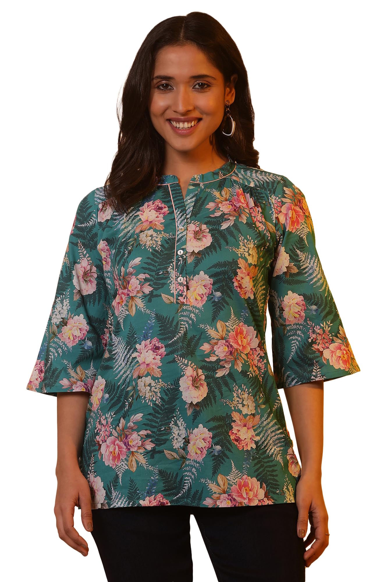 Aurelia Women Green Floral Print Cotton Straight Kurti_24FEA30438_L