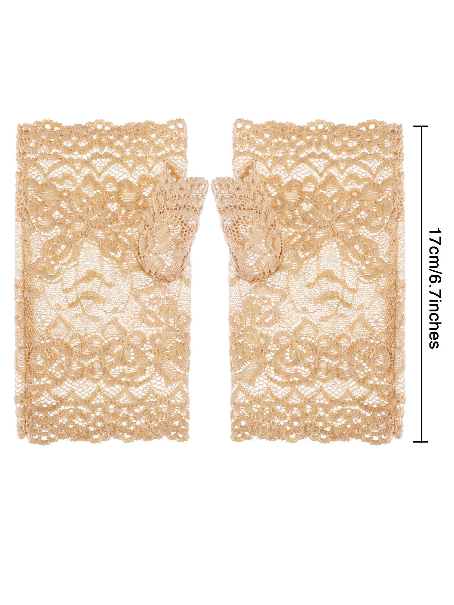 3 Pairs Lace Gloves Women Short Fingerless Floral Gloves Flower for Bridal Wedding Halloween(Black, White, Skin Color)