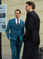 WULFUL Mens Slim Fit Suit One Button 3-Piece Blazer Dress Business Wedding Party Jacket Vest & Pant Teal Blue