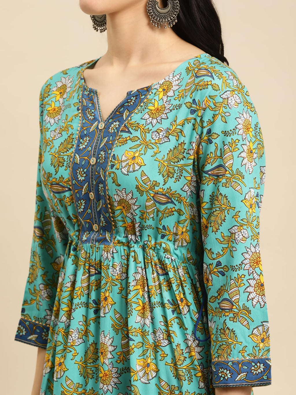 rangita  Calf Length Printed Tiered Flared Kurti