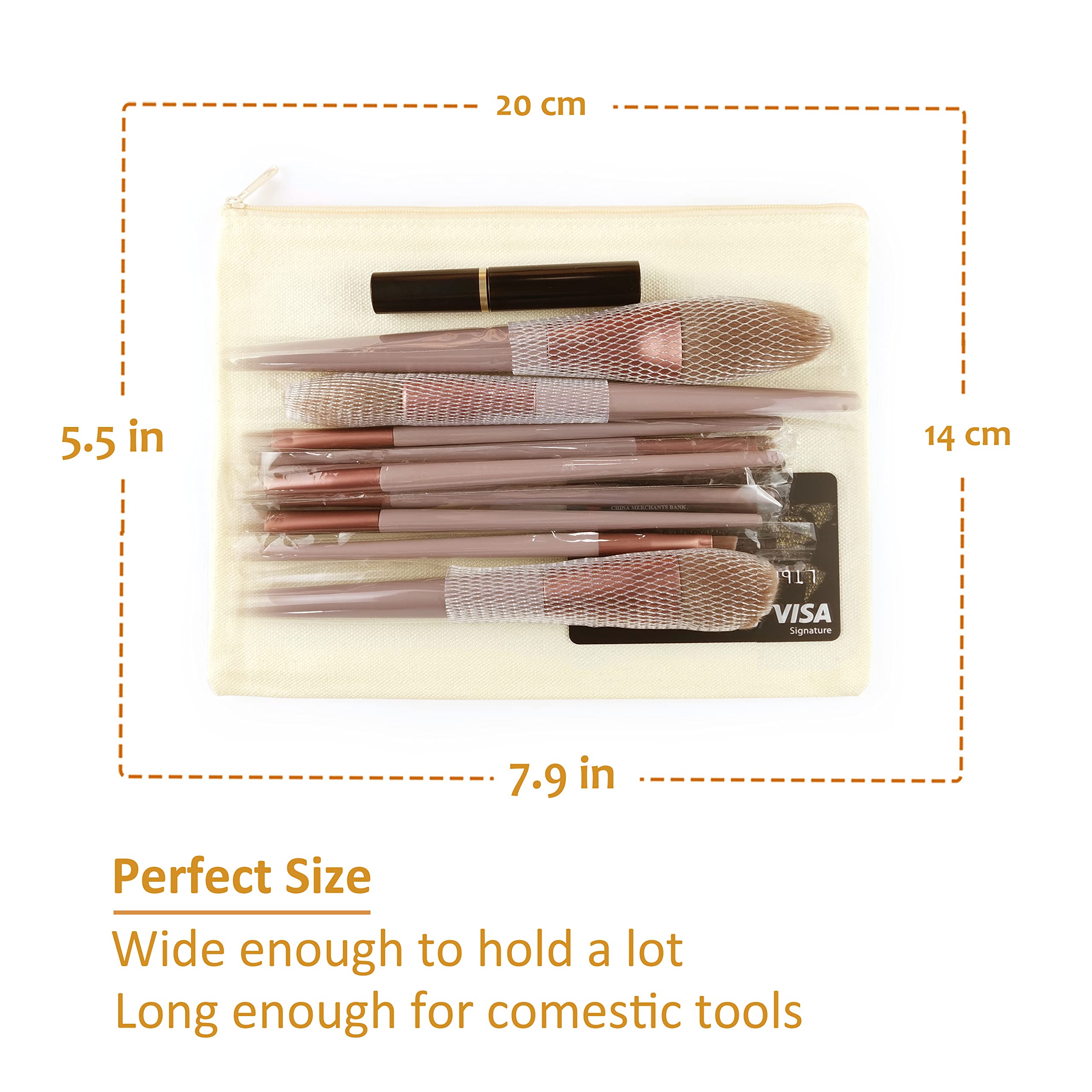 Koolmox Bulk Cosmetic Bags, 20pcs Multipurpose Makeup Bag with Zipper, Canvas Pencil Bag, Bulk Plain Beige Canvas Bag for Travel