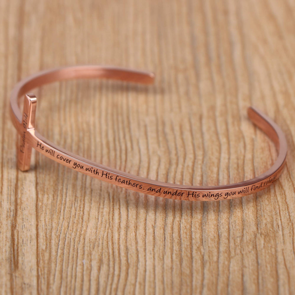 Memgift He Will Cover You With His Feathers and Under His Wings You Will Find Refuge Psalm 91:4 Bible Verse Bracelet Birthday Ba