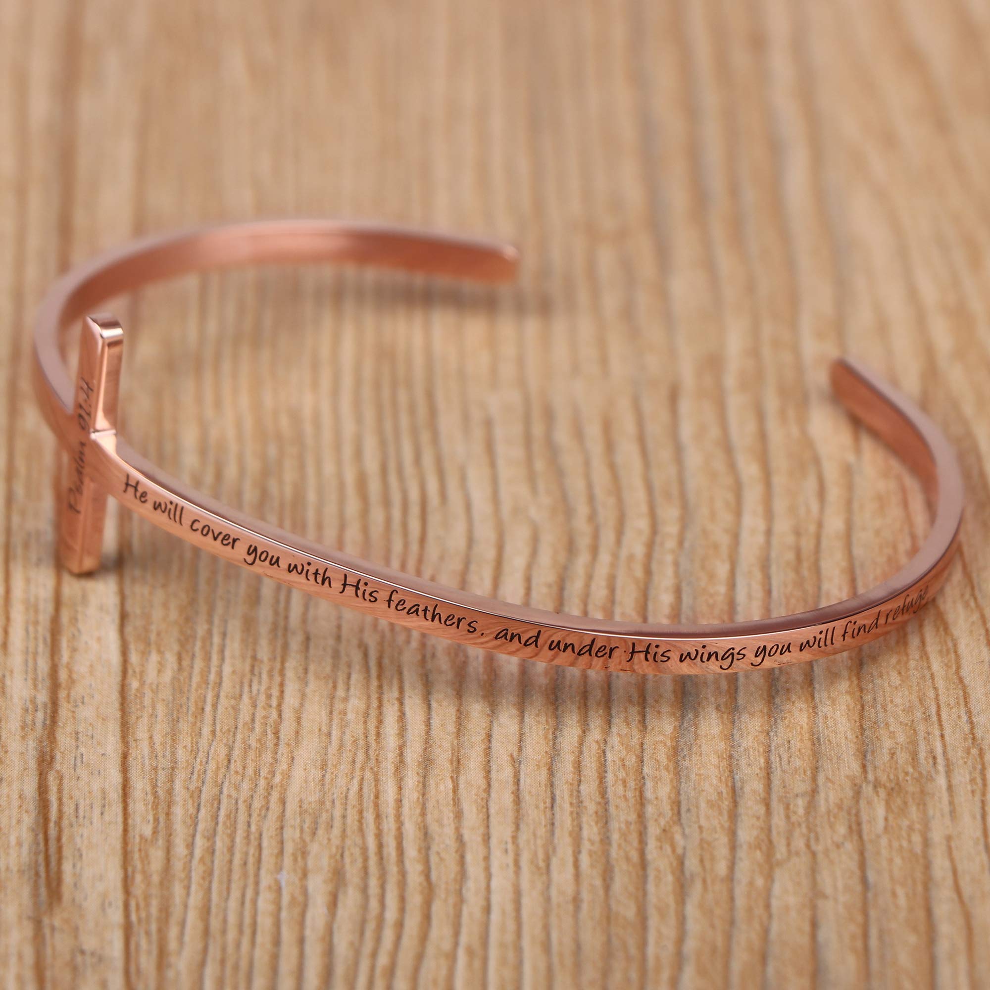 Memgift He Will Cover You With His Feathers and Under His Wings You Will Find Refuge Psalm 91:4 Bible Verse Bracelet Birthday Ba