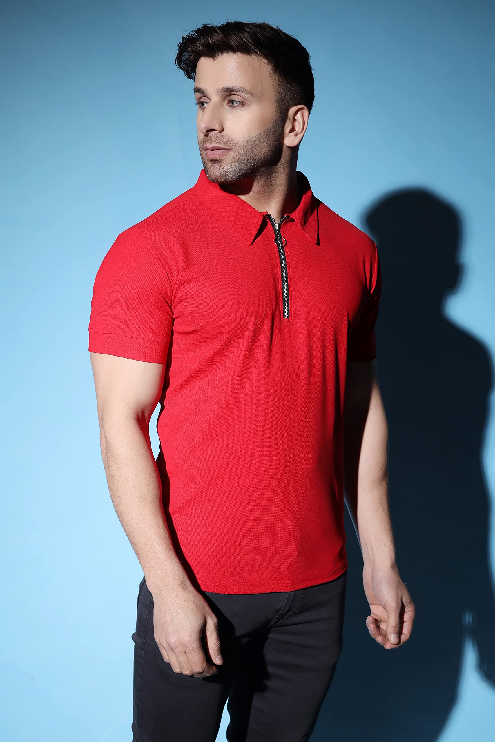 Leriya Fashion MenS T-Shirt | Cotton & Polyester Solid Varsity Inspired Regular Fit T-Shirt For Boys | Polo-Neck With Zip | Per