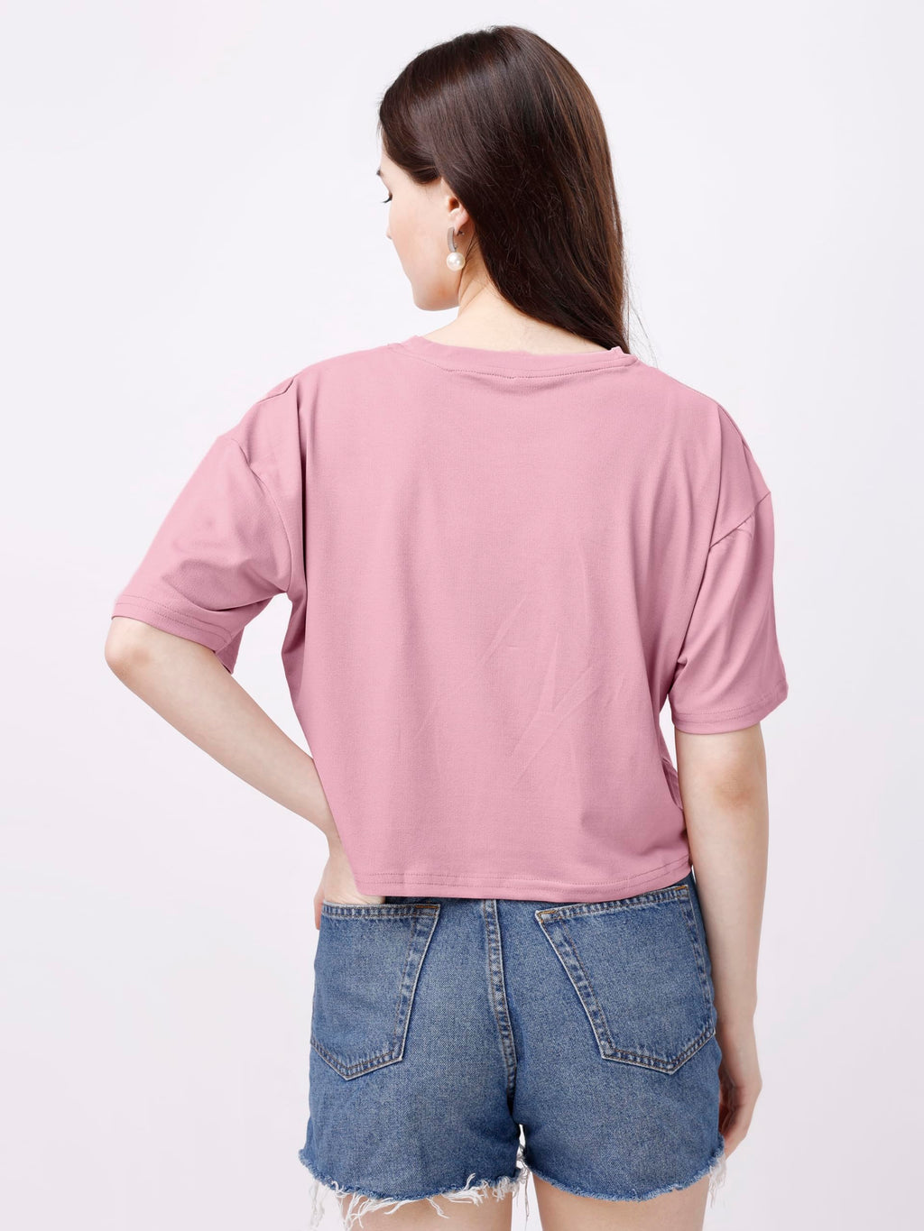 ELLITI Soft Rich Cotton Rose Gold Half Sleeve | Round Neck | Oversized/Loose Fit | Down Solder | Plain/Soild Crop Top for Women