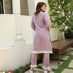 Gosriki Women'S Rayon Viscose Straight Yoke Design Lace Kurta With Pant