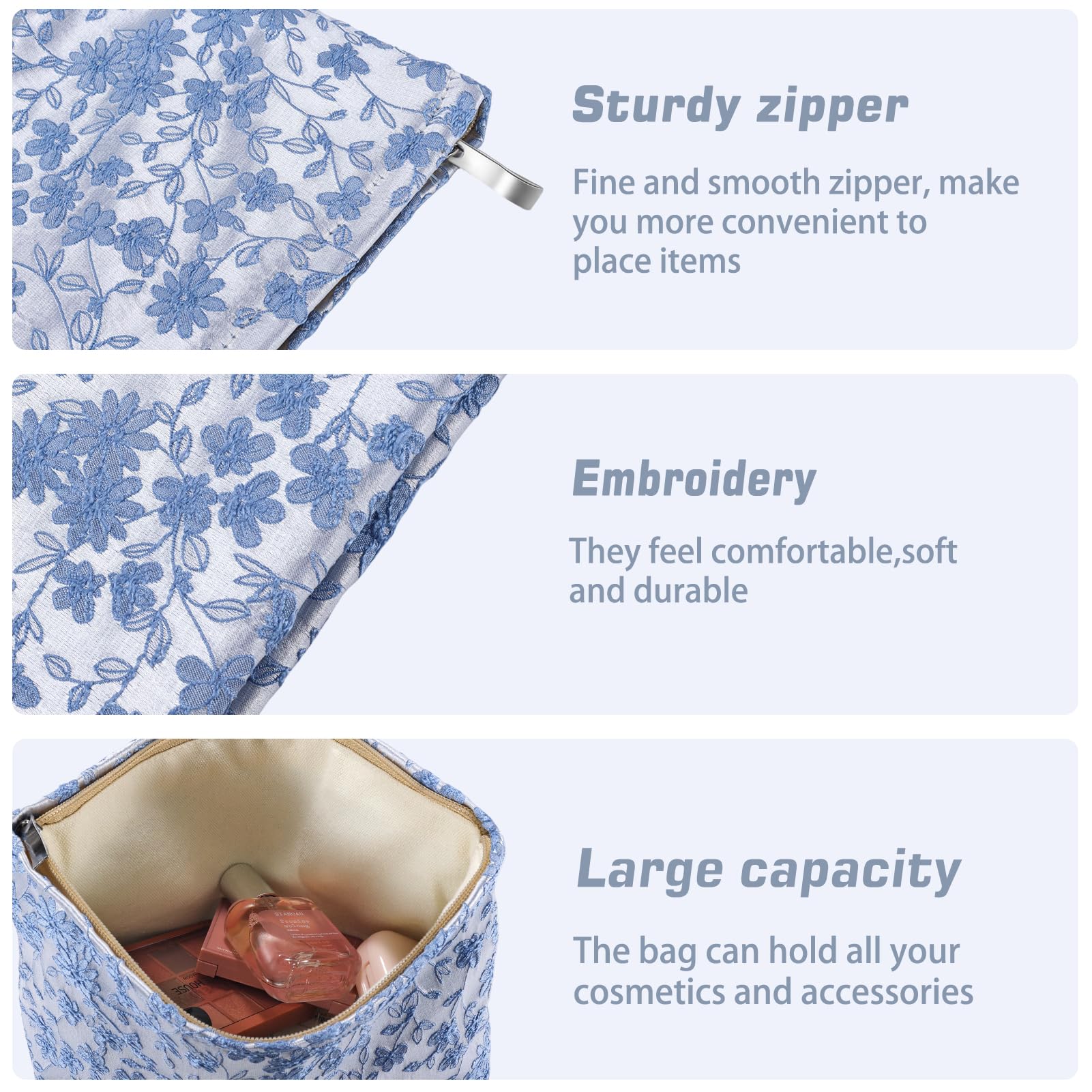 ZLFSRQ Daisy Flower Makeup Bag Travel Floral Cute Cosmetic Bags for Women Large Makeup Pouch Zipper Cosmetic Pouch for Purse Aes