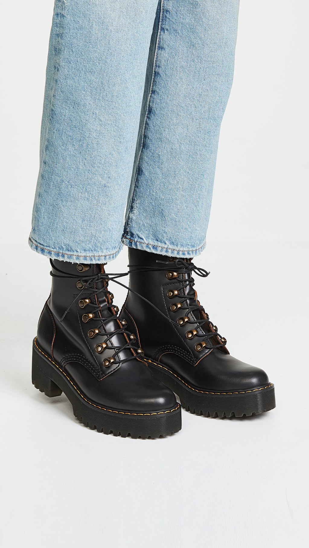 Dr. Martens Women's Leona Leather Heeled Boot, Black Smooth, 7