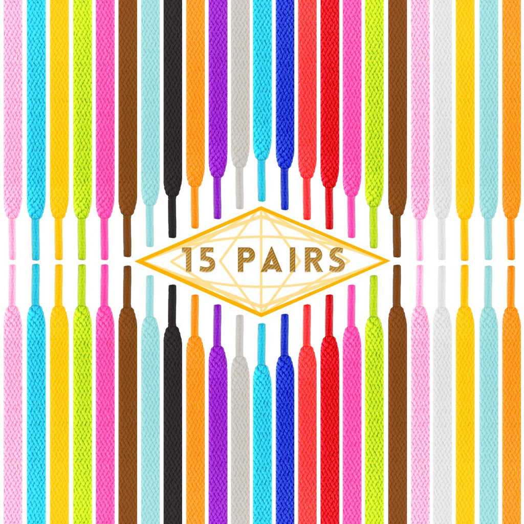 ISUSSER 15 Pairs 45 Flat Coloured Athletic Shoe Laces for Sneakers Skate Shoes Boots and Sport Shoes