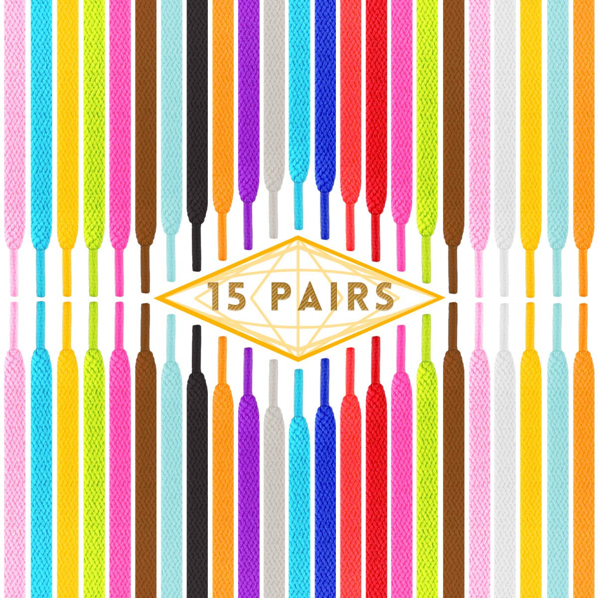 ISUSSER 15 Pairs 45 Flat Coloured Athletic Shoe Laces for Sneakers Skate Shoes Boots and Sport Shoes