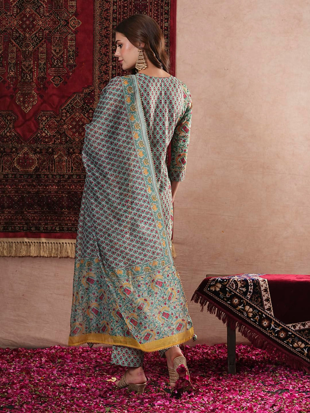 ANNI DESIGNER Womens Cotton Blend Straight Printed Kurta with Pant & Dupatta (SANGHVI Green_XXL_Green_XX-Large)