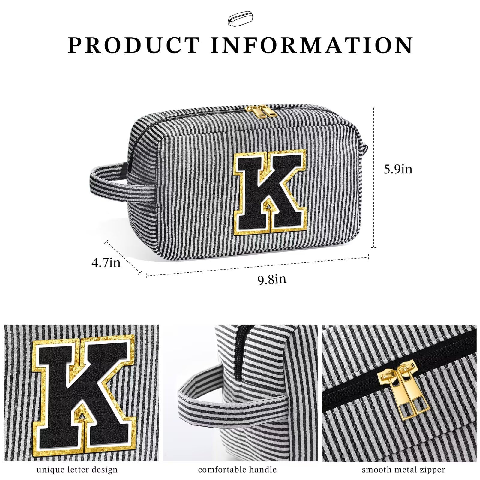 YOOLIFE Initial Makeup Bag - Personalized Monogram Cute Makeup Bag Cosmetic Travel Toiletry Pouch Make Up Case for Women Mom Bes
