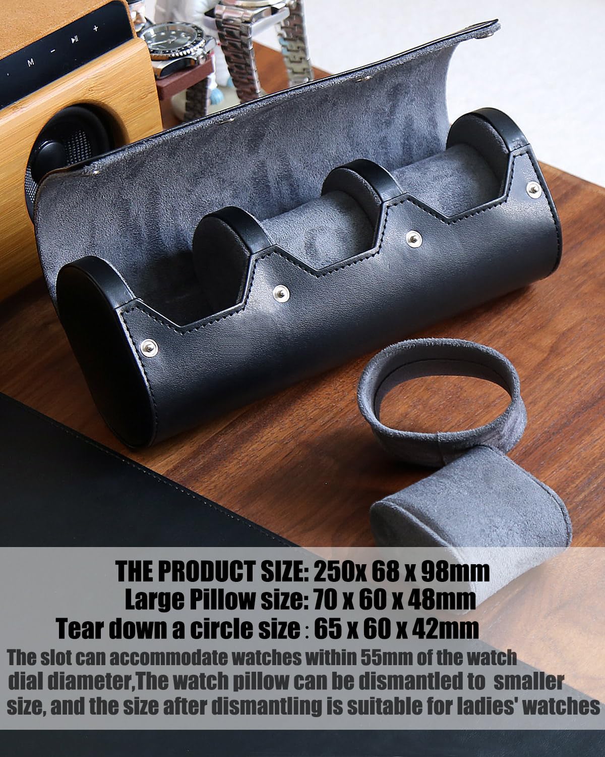 Besforu watch box organizer for mens watch case travel roll Portable 3 Watch Display Storage with Velvet Sections to Holder Larg