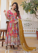 Fashion Basket Womens Pink Georgette Anarkali Kurta Set