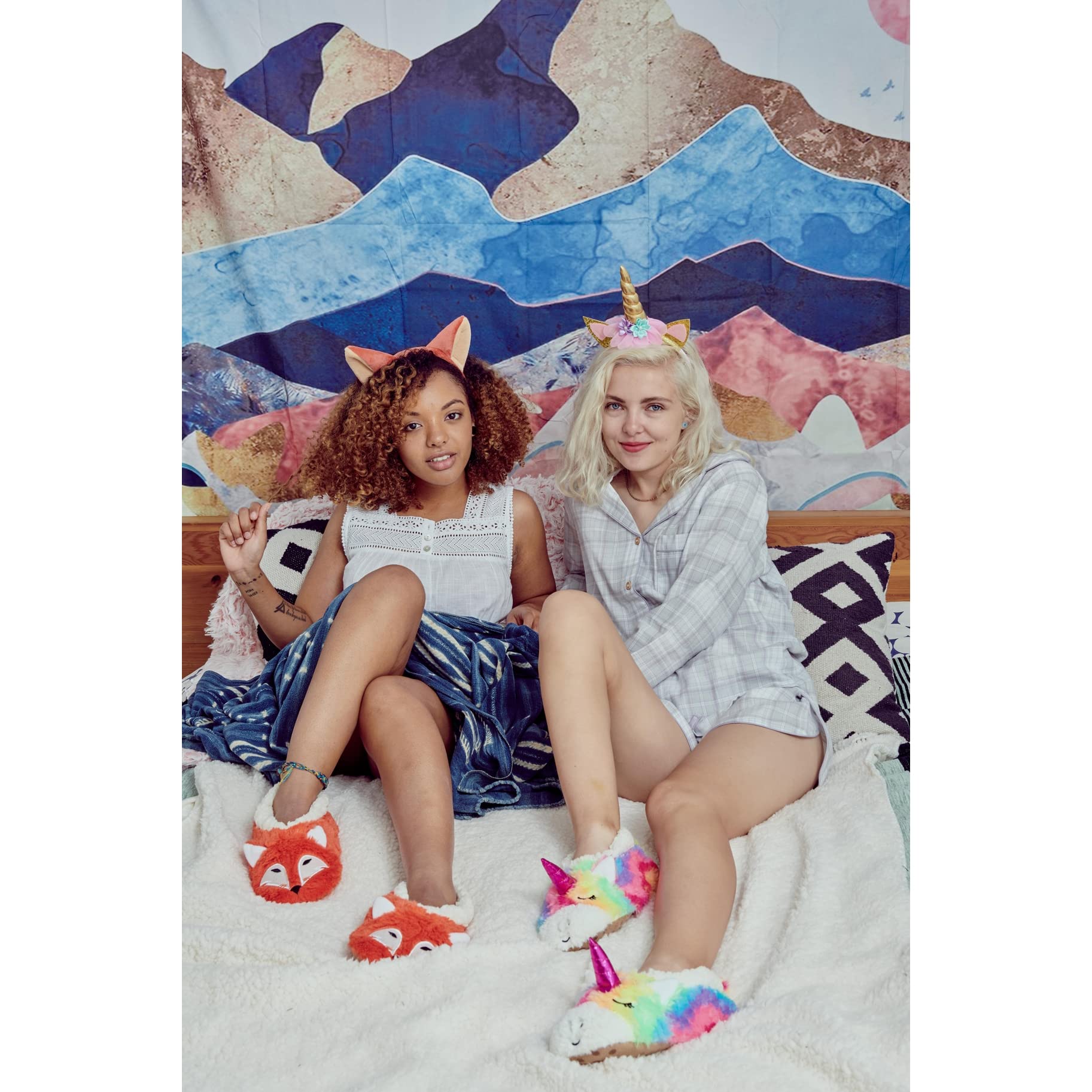 ooohyeah Women? Fuzzy Cute Animal Slippers, Funny Cozy Non-Slip House Slippers for Women, Foxy, S