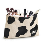 WLLWOO Makeup Bag-2pcs Cow Corduroy Cosmetic Bag Zipper Interior Waterproof Pencil Case Coin Purse Travel Toiletry Small Makeup