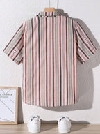 TAGAS Boys Striped Regular Fit Shirt Peach
