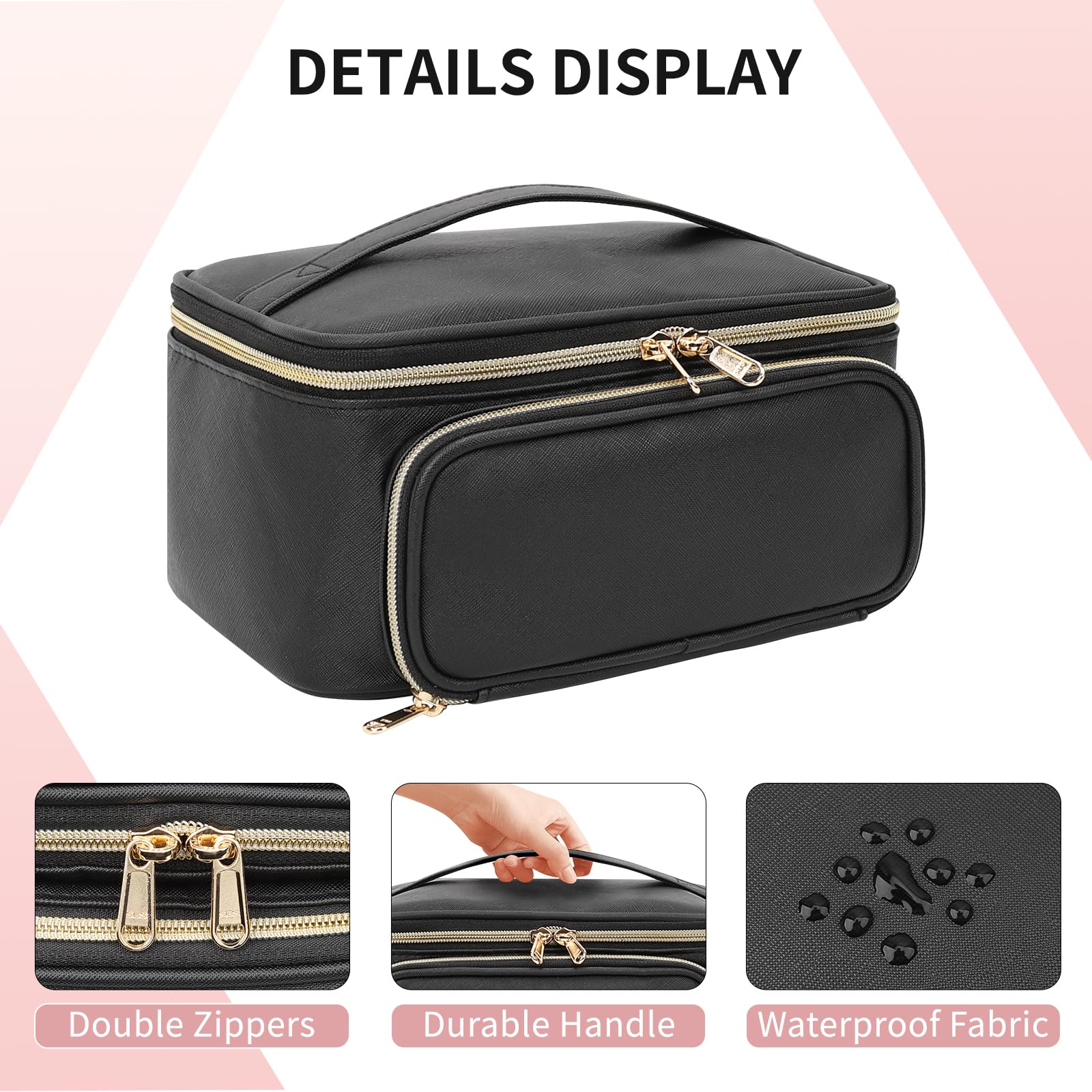 OCHEAL Makeup Bag, Multifunctional Make Up Bags with Zipper Pouch Large Compact Makeup Bag Organizer for Women Girls Cosmetics T