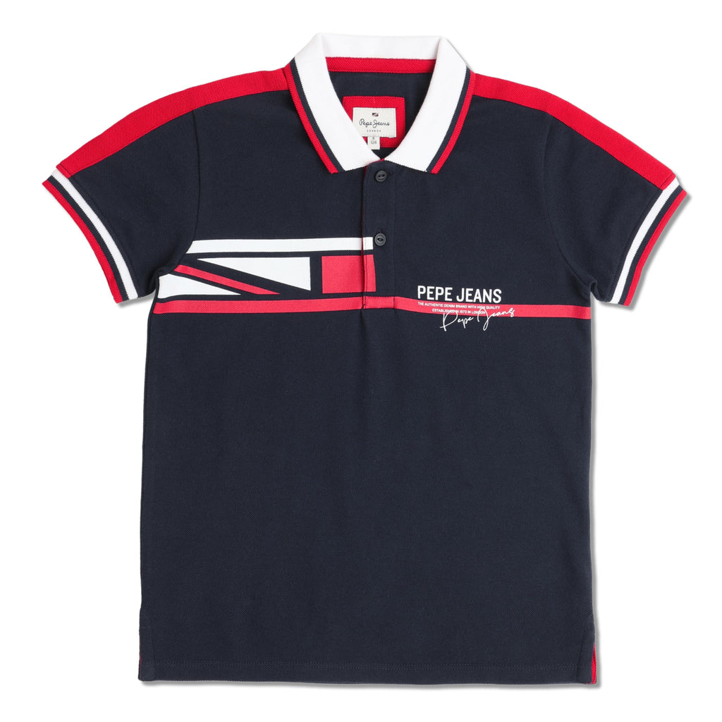 Pepe Jeans Boys Regular Fit Printed Polo T-Shirts Navy