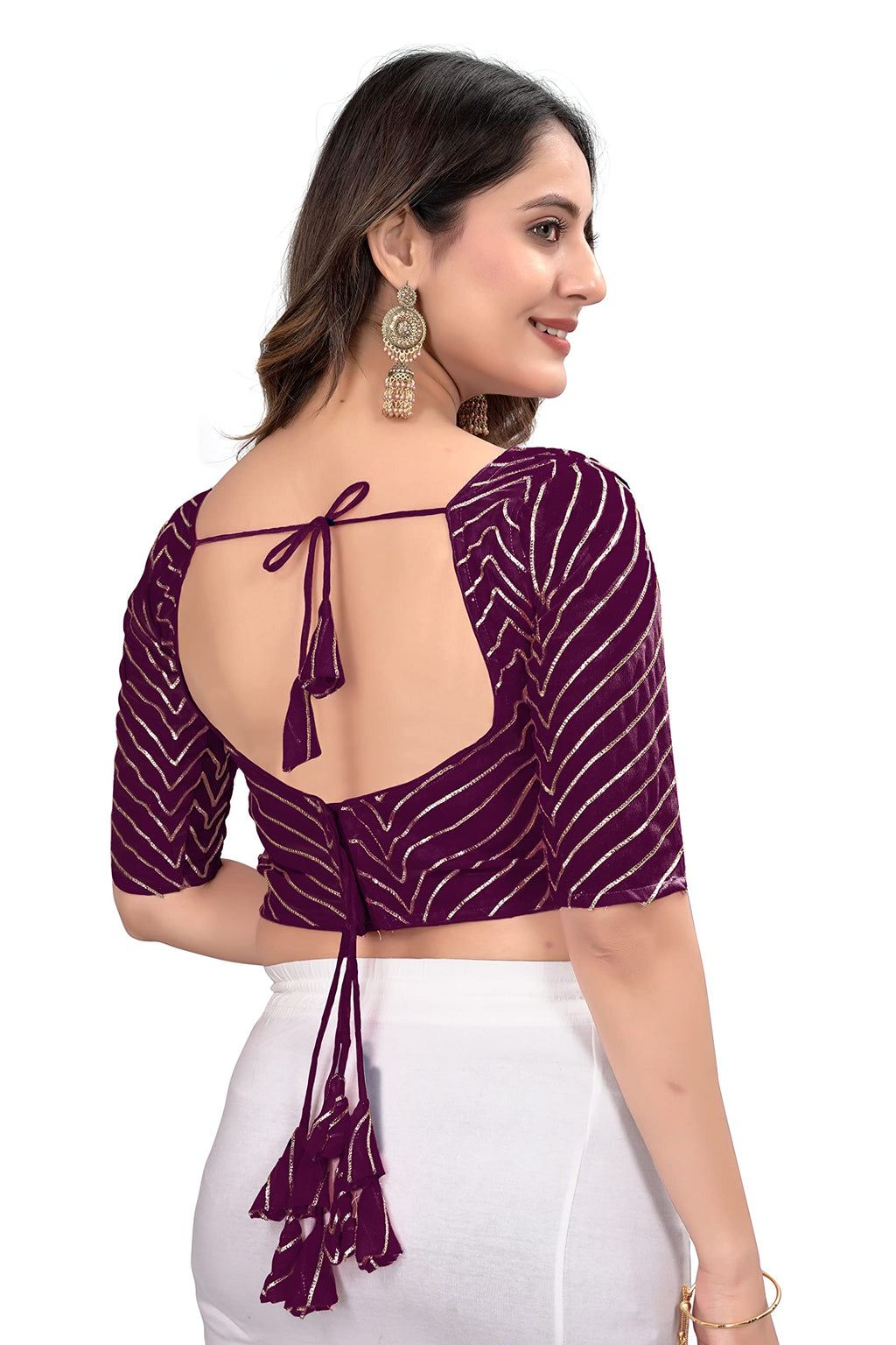Pujia Mills Womens Fancy Readymade Half Sleeve Georgett Saree Blouse