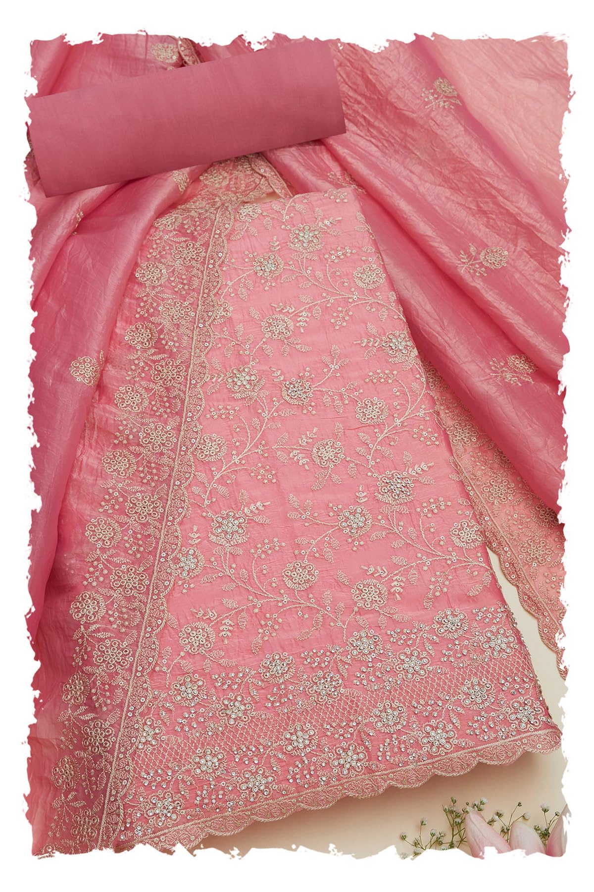 Soch Women Crushed Silk Embroidered Unstitched Dress Material with Thread Work