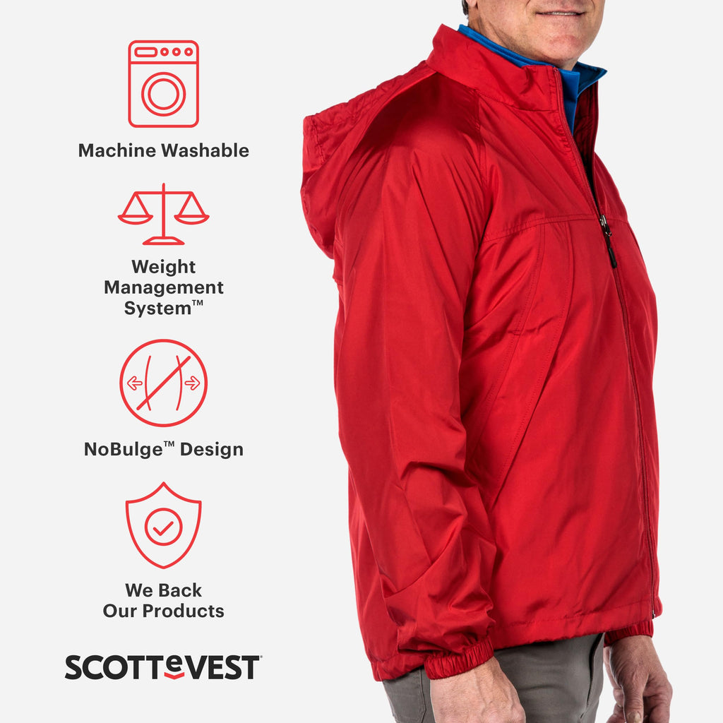 SCOTTeVEST Pack Windbreaker Jacket for Men - 19 Hidden Pockets - Lightweight Water Repellent Coat for Travel & More (Black, Larg