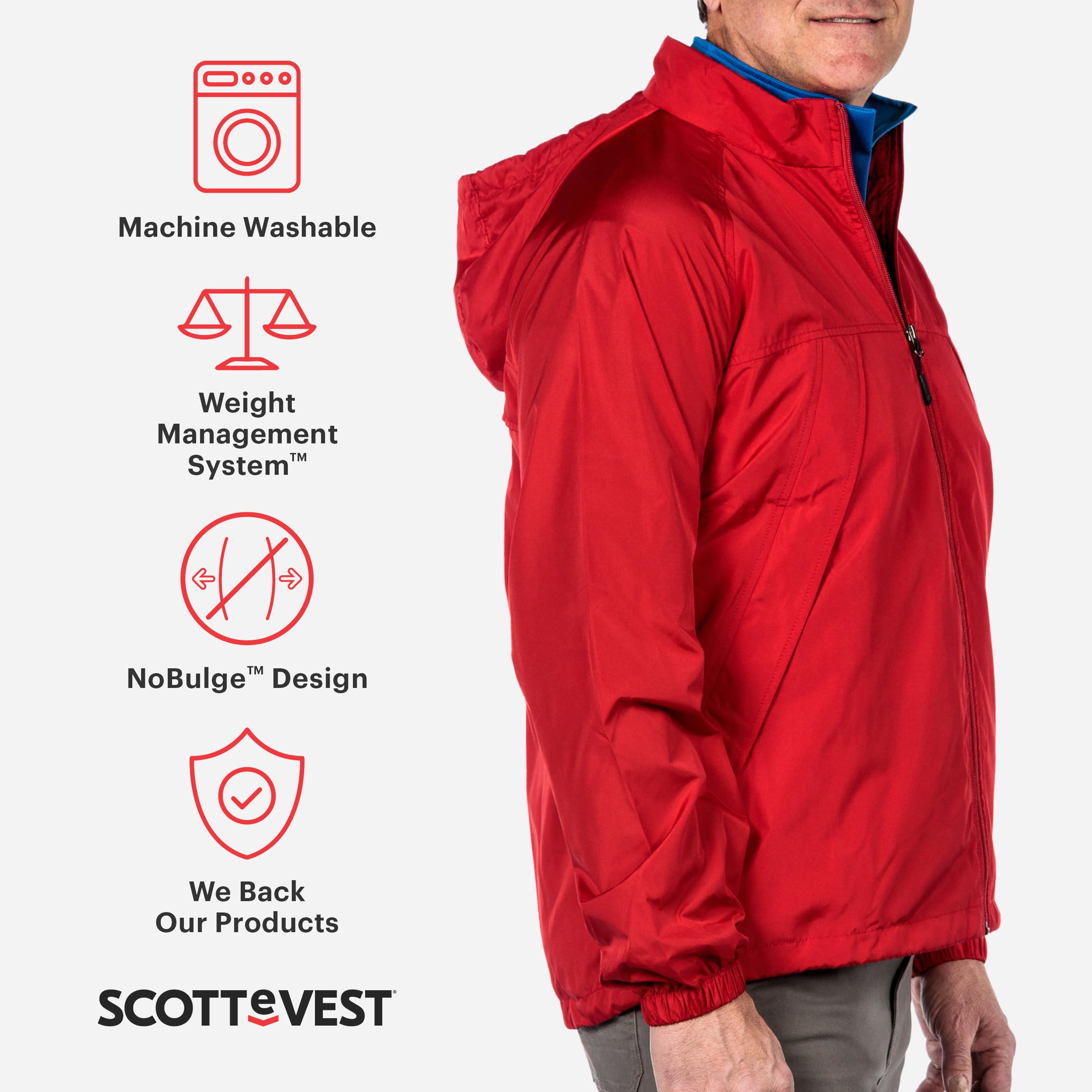 SCOTTeVEST Pack Windbreaker Jacket for Men - 19 Hidden Pockets - Lightweight Water Repellent Coat for Travel & More (Black, Larg