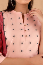 W For Woman Light Red Geometric Printed Regular Kurta