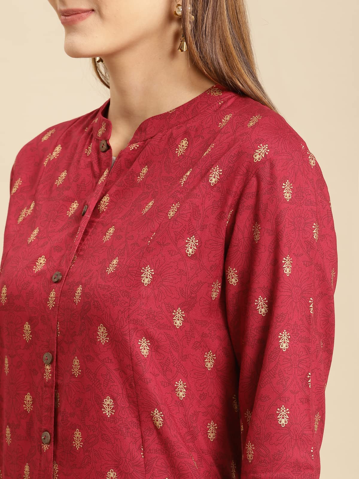 Rangita Maroon Rayon Knee Length Printed A-Line Kurti For Women | Kurta For Women