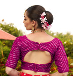 Pujia Mills Womens Fancy Readymade Georgette Half Sleeve Sequins Saree Blouse