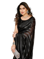 VAIRAGEE Women Soft Rimzim Silk Black Striped Pattern Ready To Wear Embroidery Saree (2055_4)