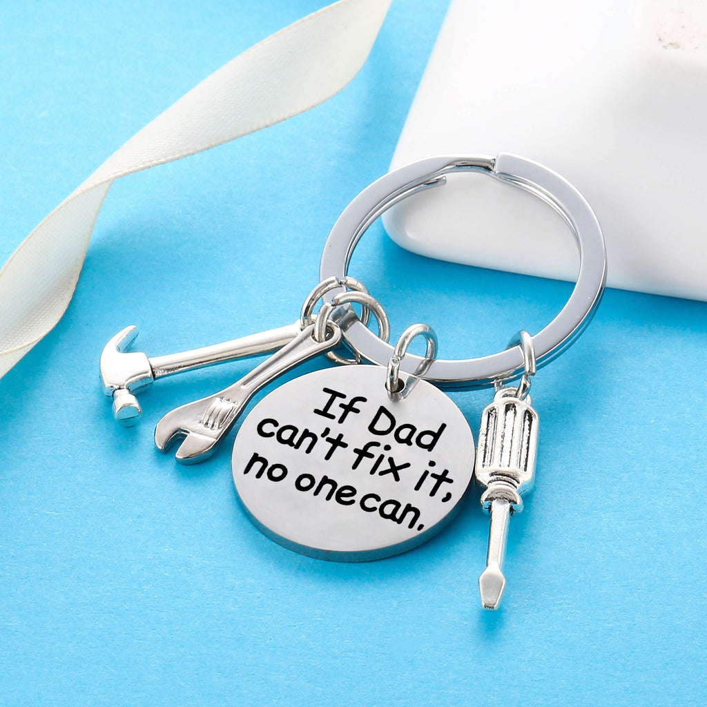 Dad Keychain Dad Gifts From Son Daughter Christmas Gift Keyring Father's Day Gift For Dad Papa Daddy (If dad can't fix it, no on