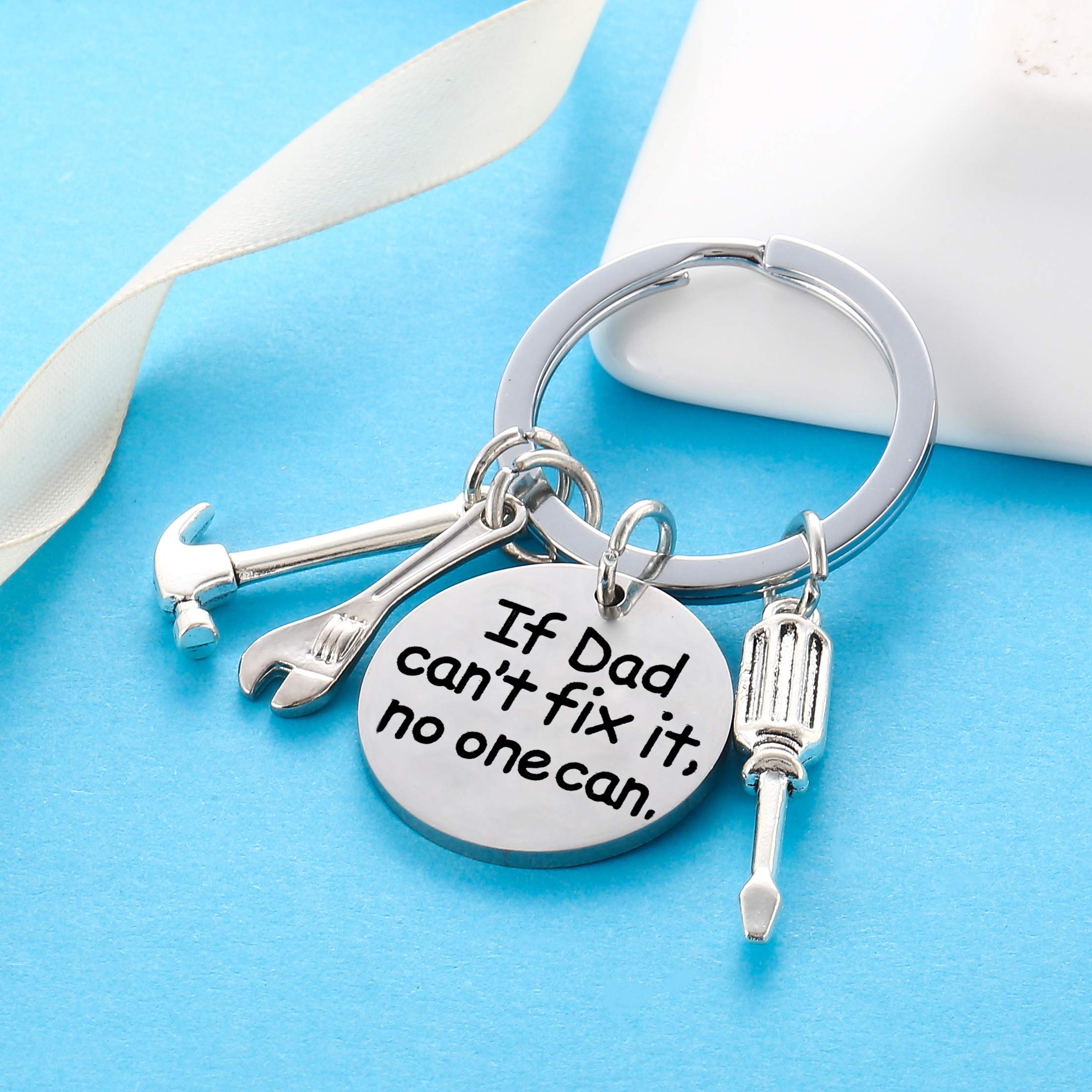 Dad Keychain Dad Gifts From Son Daughter Christmas Gift Keyring Father's Day Gift For Dad Papa Daddy (If dad can't fix it, no on