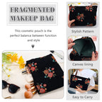 ZLFSRQ Makeup Bag Travel Cute Black Vintage Flower Floral Cosmetic Bags for Women Large Embroidery Toiletry Pouch Zipper Cosmeti