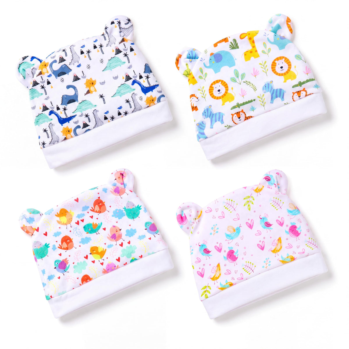 A Baby Cherry 100% Organic Cotton Newborn Cap 03 Months | Soft & Breathable Baby Headwear For Baby Boy & Girl Set Of 4 (Multico 0-3