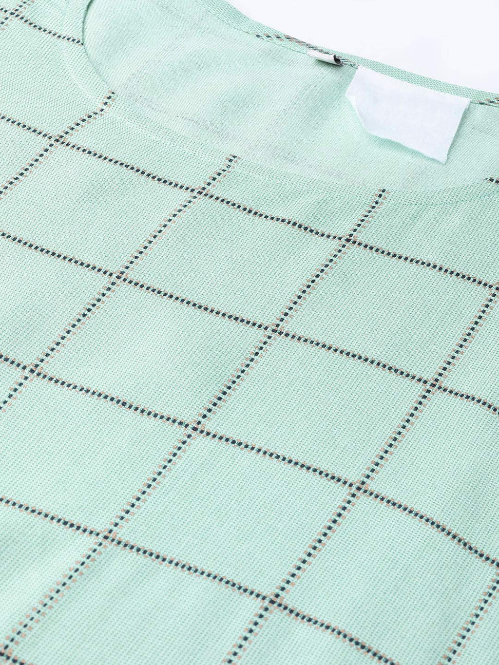 Idalia Women'S Checkered Print Teal Rayon Kurta With White Palazzo Pants