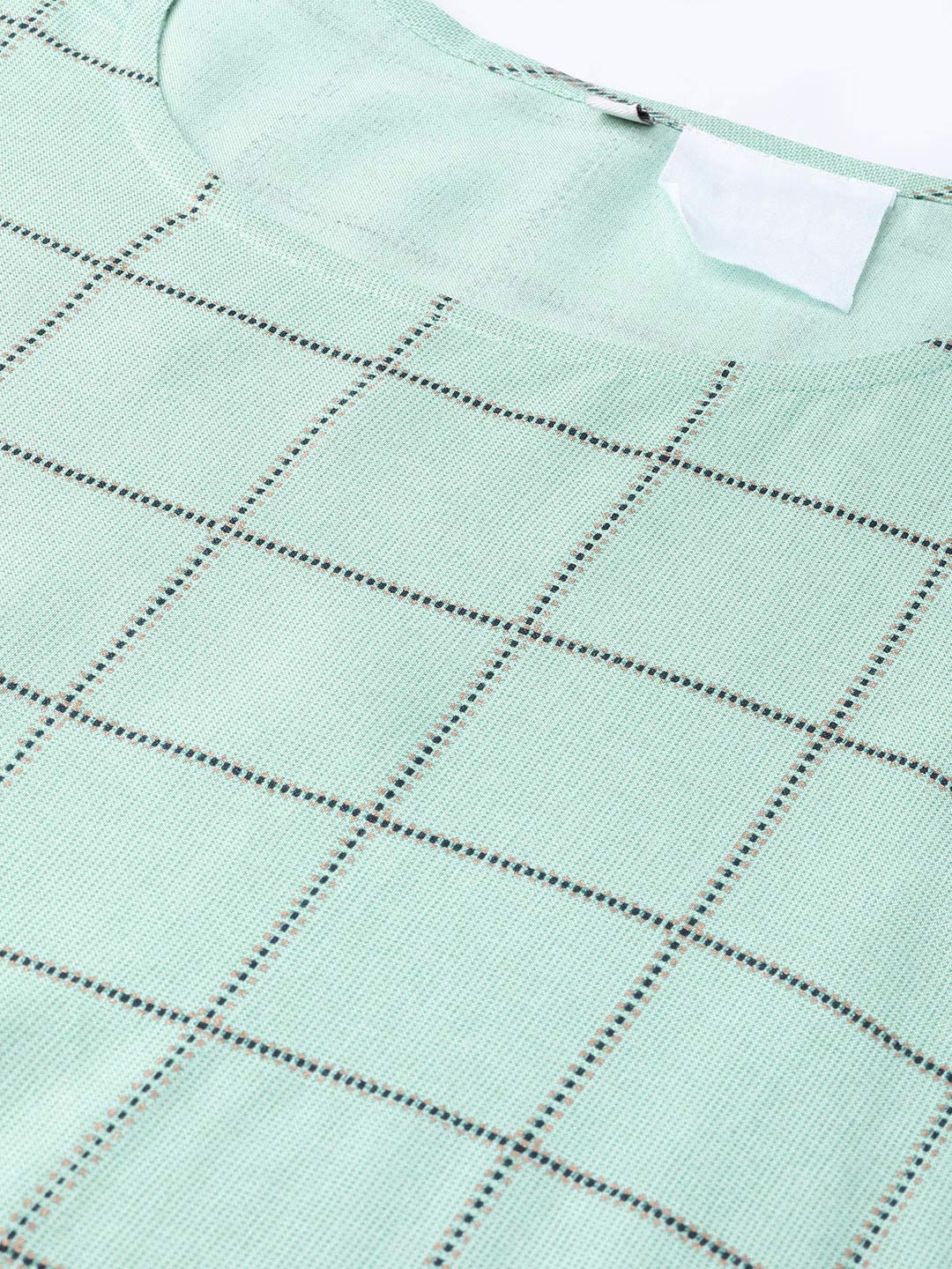 Idalia Women'S Checkered Print Teal Rayon Kurta With White Palazzo Pants