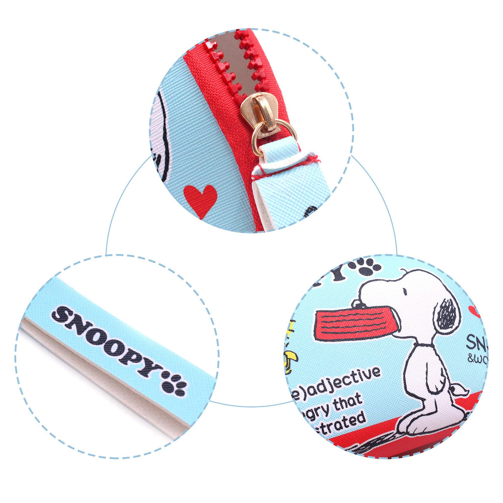 FINEX 2 pcs Set Snoopy and Woodstock PU Leather ONE Cosmetic Bag Make up Organizer + ONE Coin Purse with Straps