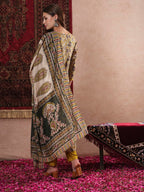 ANNI DESIGNER Ladies Cotton Blend Straight Print Cropped Trousers and Dupatta Kurta, Mustard, L