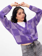 The Souled Store Lavender Stories Oversized Cropped Women Knitted Sweaters for Womens and Girls