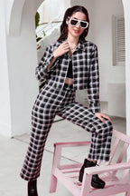 Popwings Casual Checks Print Crop Shirt And Trouser Co-Ord Set For Women | Shirt And Pant Co-Ord Set For Women | Full Sleeves Co