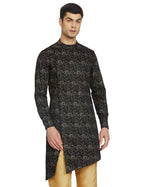 Manyavar Floral Print Casual Cotton Full Sleeves Kurta for Men (Black, XL)